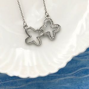 🌼 Double Quatrefoil Rhinestone Silver Necklace